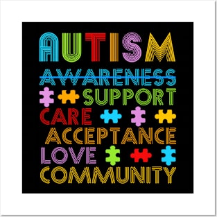 Autism Awareness Support Care Acceptance Love Community Posters and Art